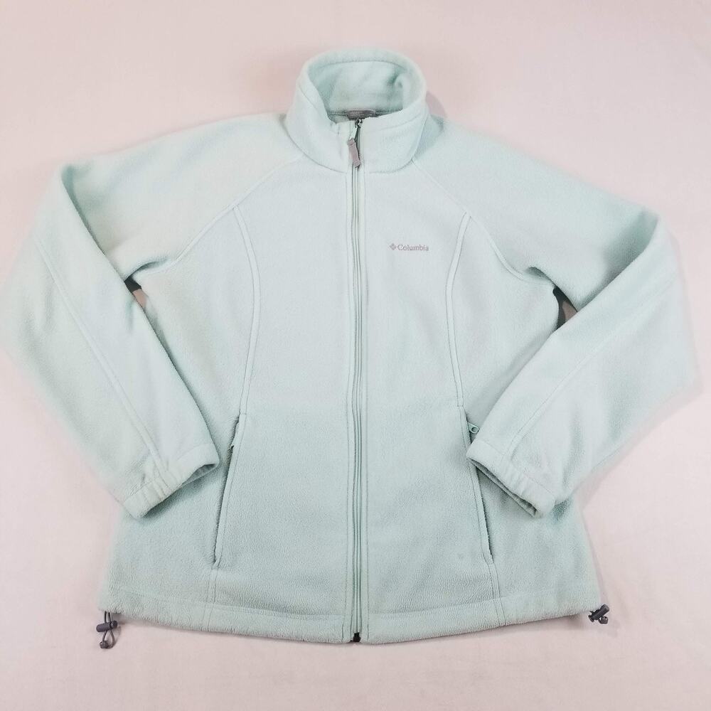 Columbia Fleece Jacket Womens XL Light Mint Green Full Zip Warm Hiking Outerwear